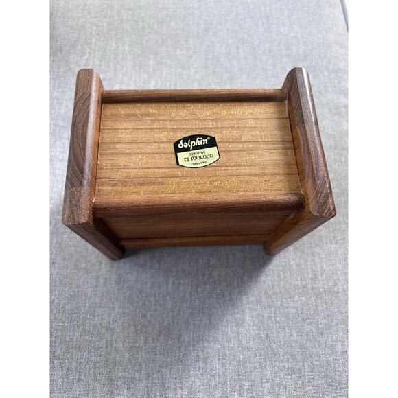 New Vintage Recipe Box Dolphin Teakwood Container Kitchen MCM Kitscy Cottage - Picture 10 of 10